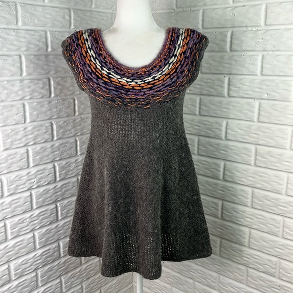 Free People Dresses & Skirts - FREE PEOPLE ALPACA WOOL BLEND KNIT TUNIC DRESS GRAY PURPLE SCOOP NECK SIZE SMALL